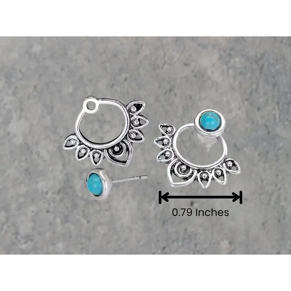 Turquoise Mandala Earrings, Boho Silver Earrings